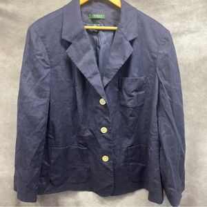 Lauren Ralph Lauren Navy Linen Blazer Plus Size 22W NWT